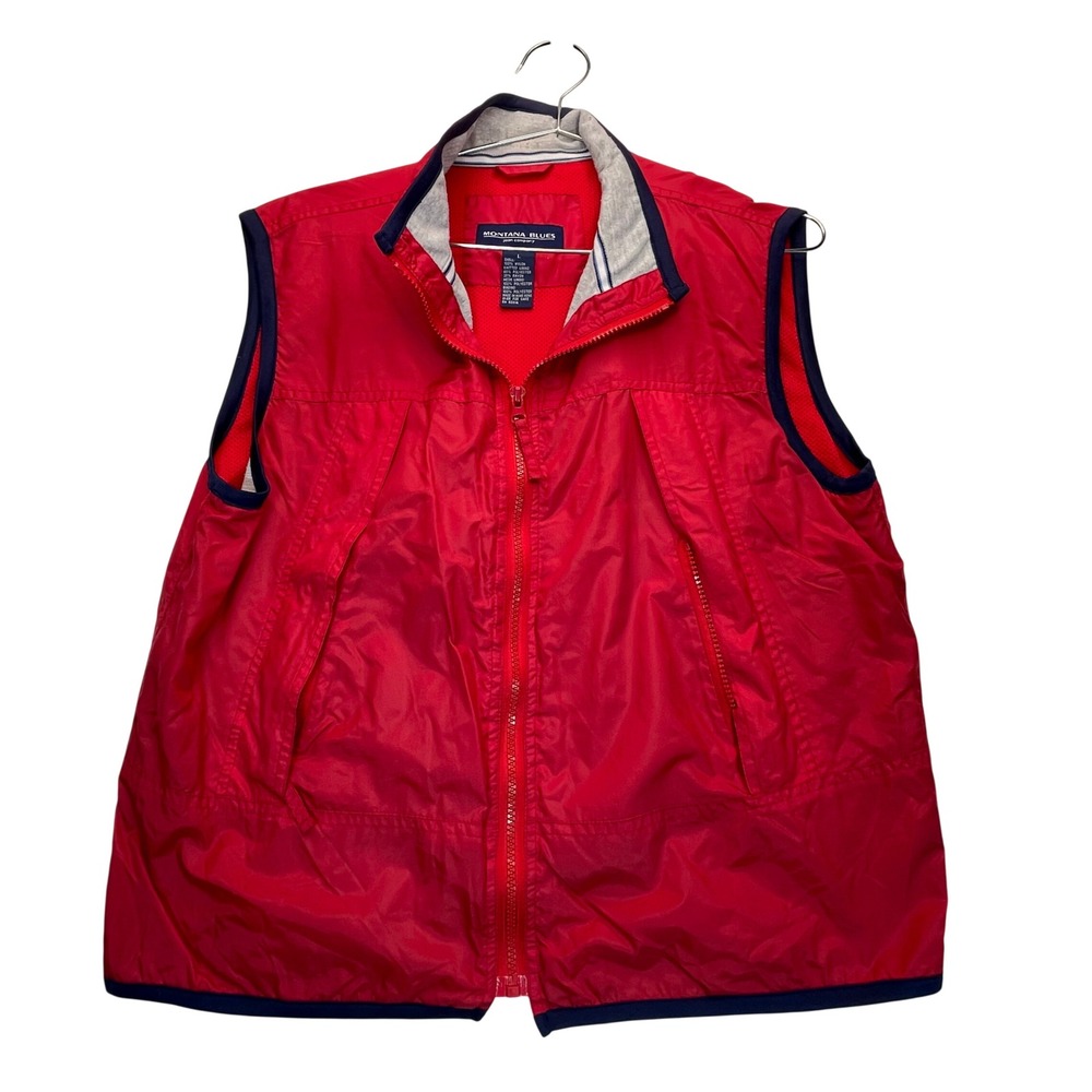 Montana Blues Vest Women L Red Zip Up Nautical Lightweight Outdoor Hiking Preppy